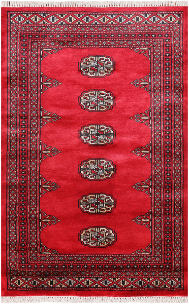 Red Bokhara Hand Knotted Wool Rug - 2' 6" X 3' 11"