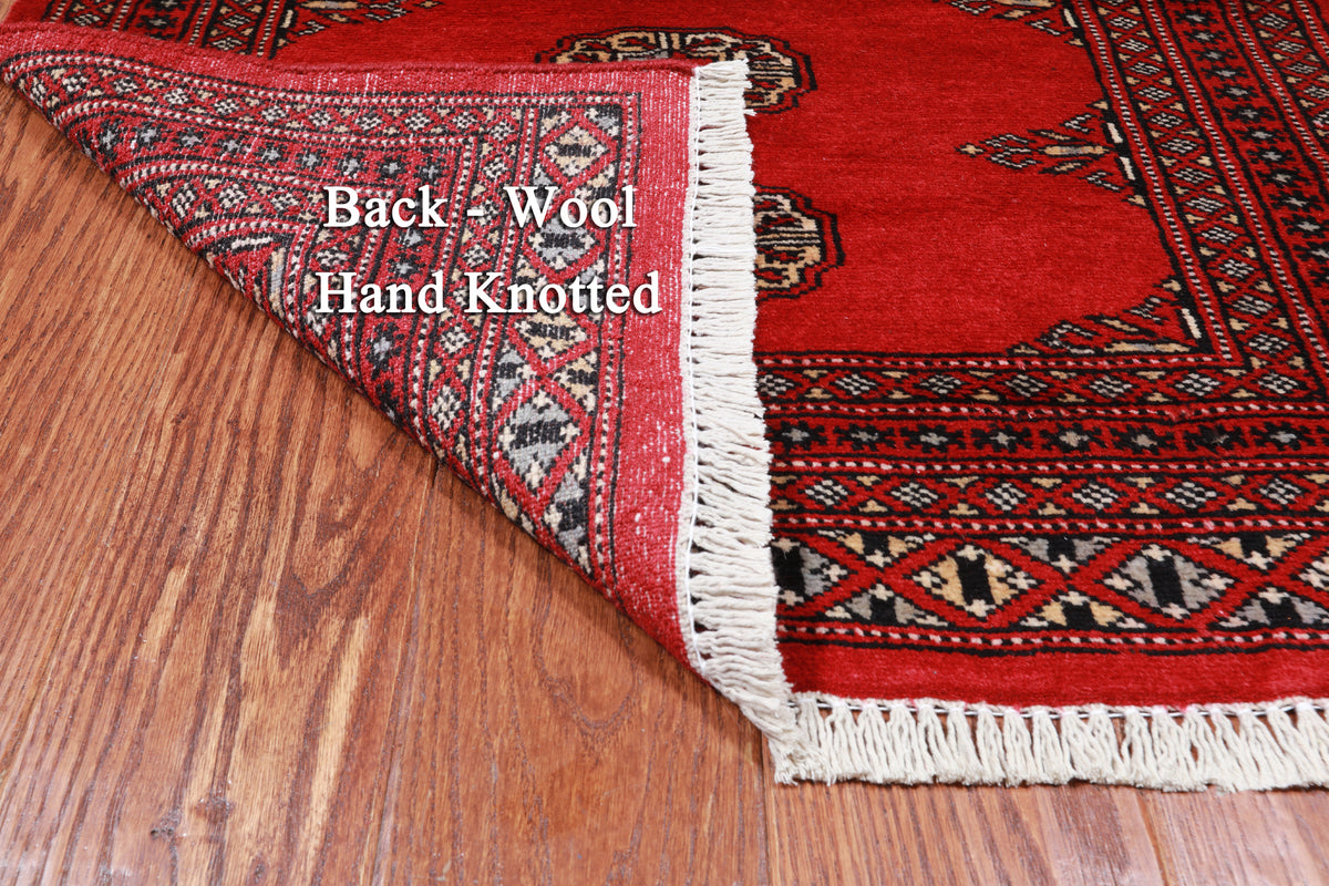 Red Bokhara Hand Knotted Wool Rug - 2' 6" X 3' 11"