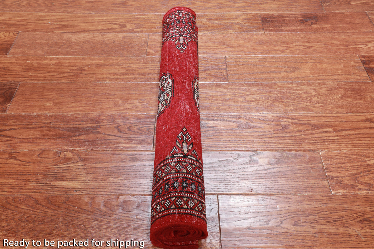 Red Bokhara Hand Knotted Wool Rug - 2' 6" X 3' 11"