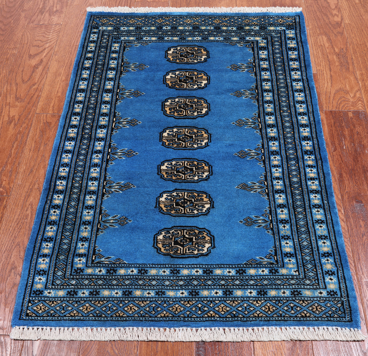 Blue Bokhara Hand-Knotted Wool Rug - 2' 7" X 3' 11"
