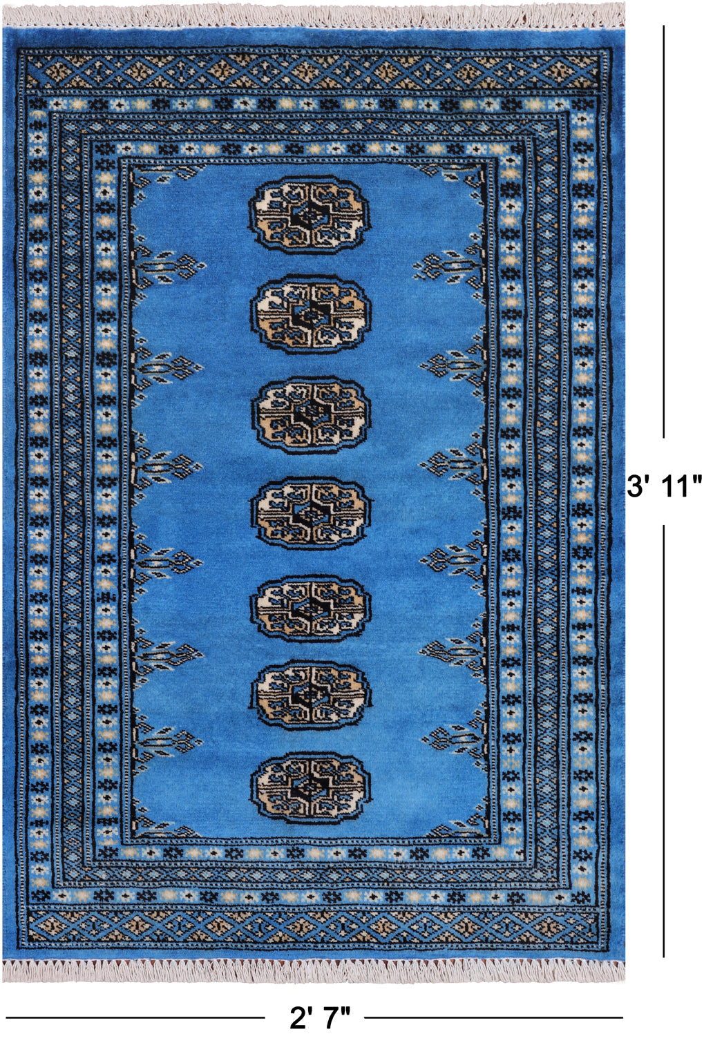 Blue Bokhara Hand-Knotted Wool Rug - 2' 7" X 3' 11"