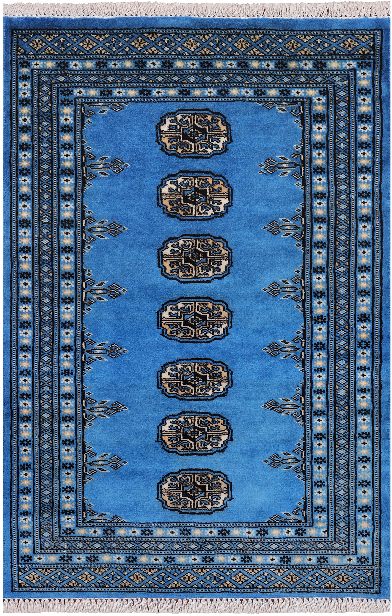 Blue Bokhara Hand-Knotted Wool Rug - 2' 7" X 3' 11"