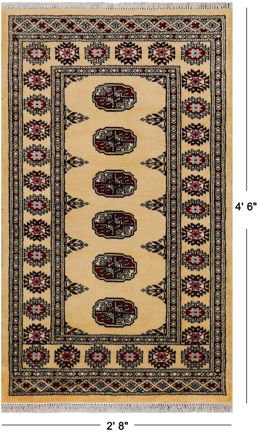 Gold Bokhara Hand-Knotted Wool Rug - 2' 8" X 4' 6"