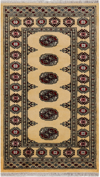 Gold Bokhara Hand-Knotted Wool Rug - 2' 8" X 4' 6"