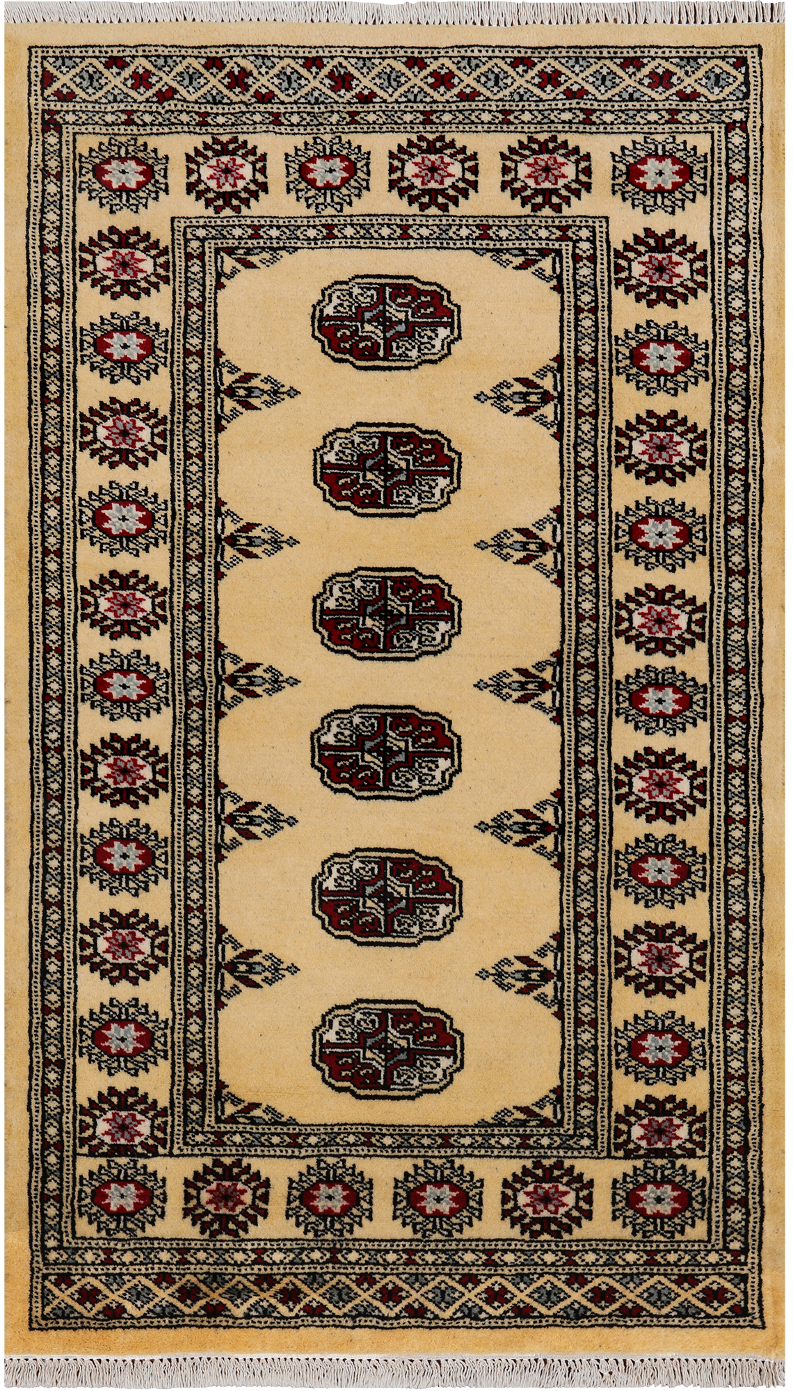 Gold Bokhara Hand-Knotted Wool Rug - 2' 8" X 4' 6"