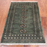 Green Bokhara Hand Knotted Wool Rug - 2' 7" X 4' 2"
