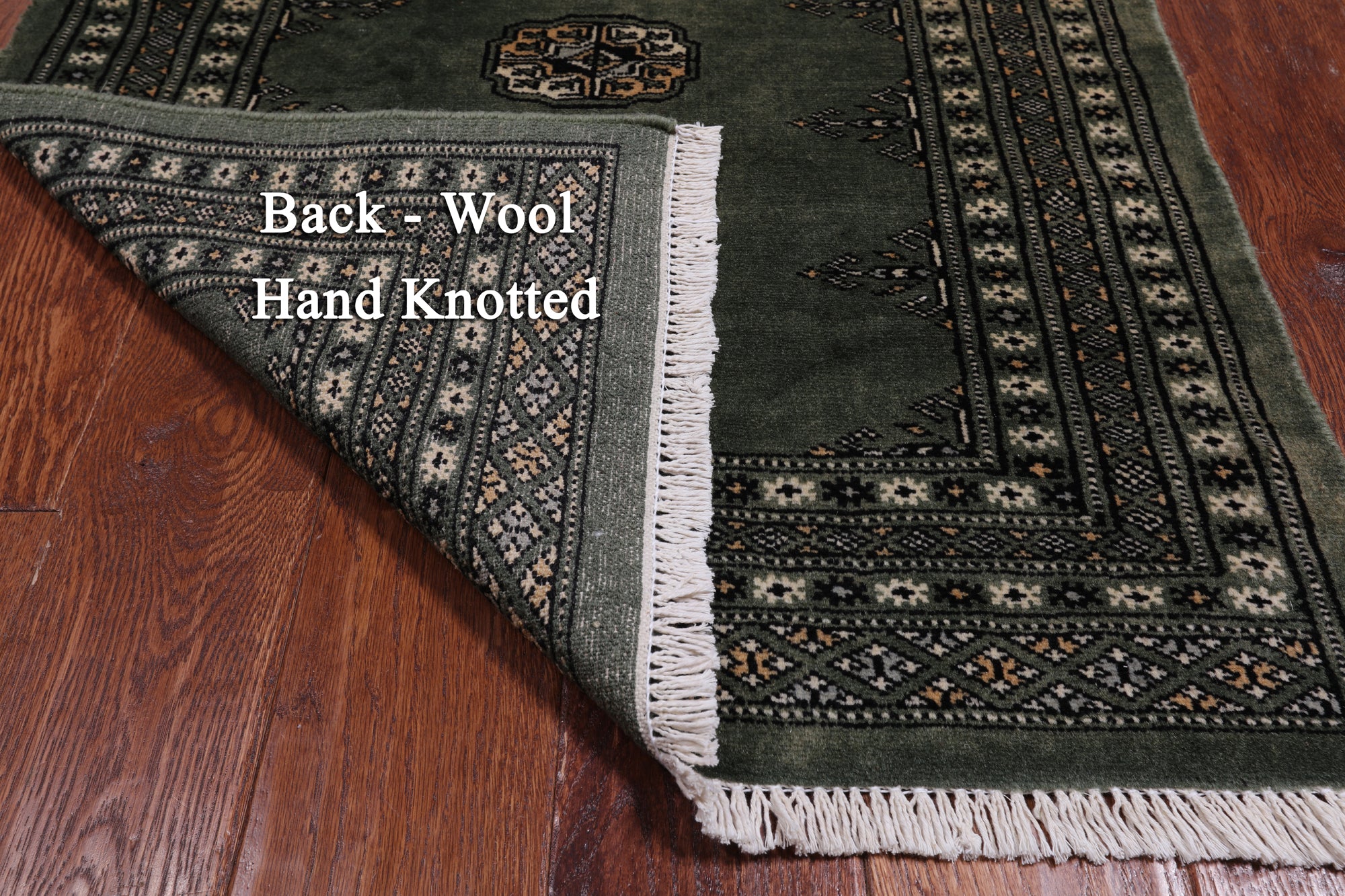 Green Bokhara Hand Knotted Wool Rug - 2' 7" X 4' 2"
