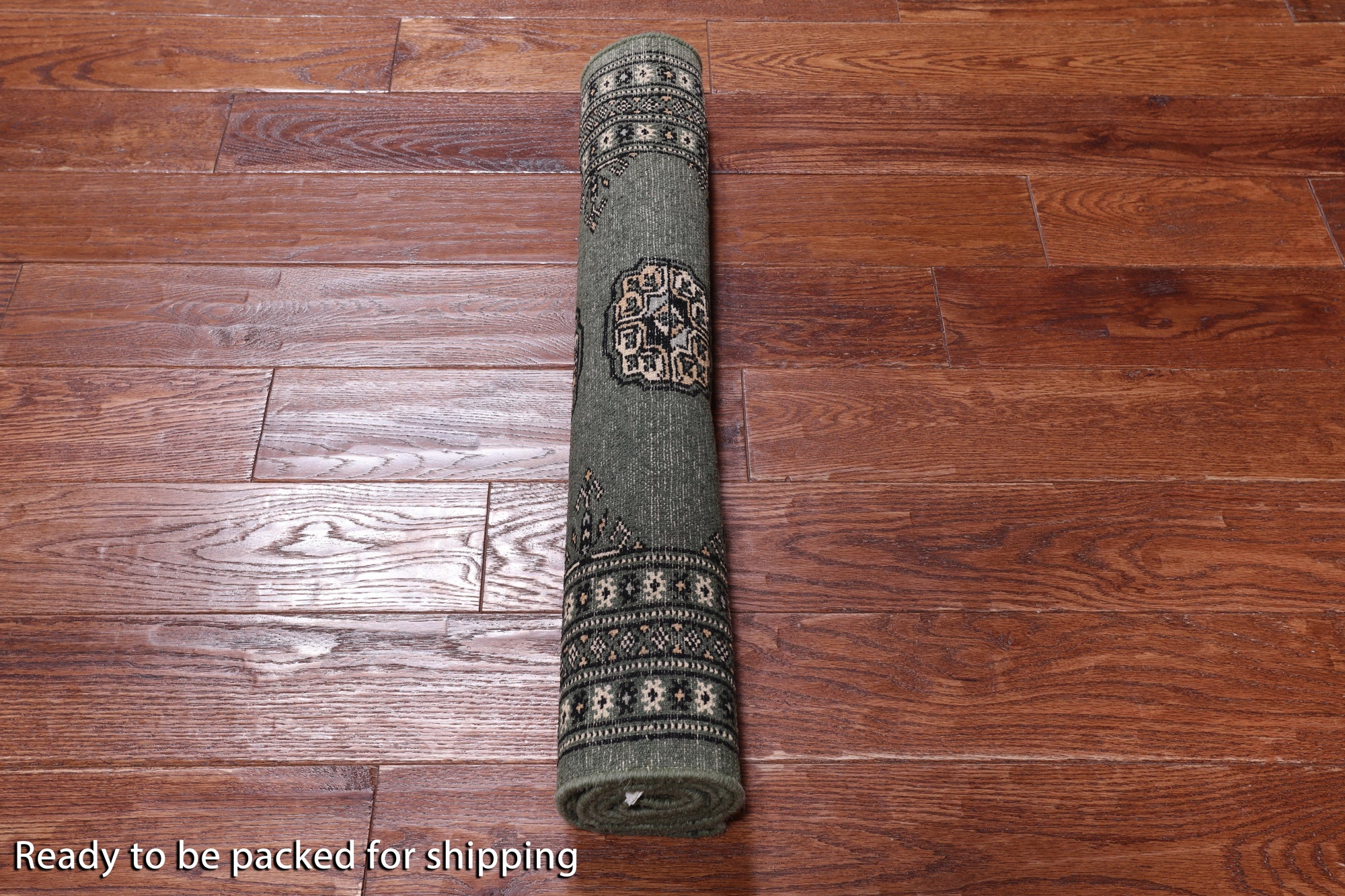 Green Bokhara Hand Knotted Wool Rug - 2' 7" X 4' 2"