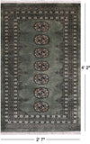 Green Bokhara Hand Knotted Wool Rug - 2' 7" X 4' 2"