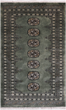 Green Bokhara Hand Knotted Wool Rug - 2' 7" X 4' 2"