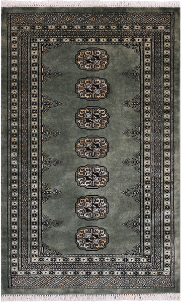 Green Bokhara Hand Knotted Wool Rug - 2' 7" X 4' 2"