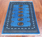 Blue Bokhara Handmade Wool Rug - 2' 7" X 3' 11"