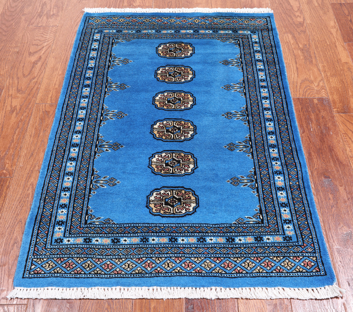 Blue Bokhara Handmade Wool Rug - 2' 7" X 3' 11"