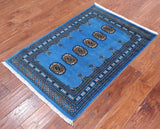 Blue Bokhara Handmade Wool Rug - 2' 7" X 3' 11"