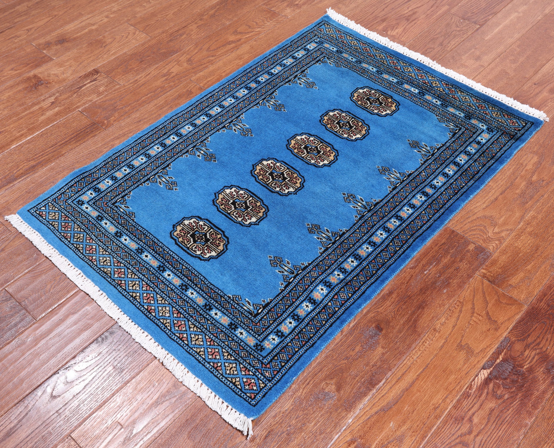Blue Bokhara Handmade Wool Rug - 2' 7" X 3' 11"
