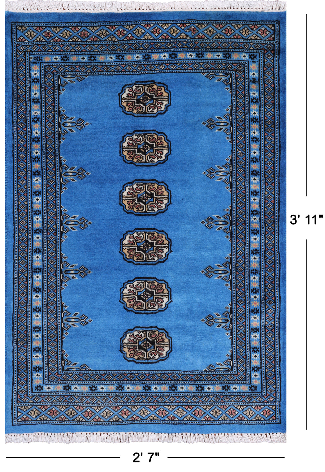 Blue Bokhara Handmade Wool Rug - 2' 7" X 3' 11"