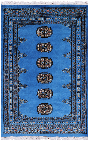 Blue Bokhara Handmade Wool Rug - 2' 7" X 3' 11"