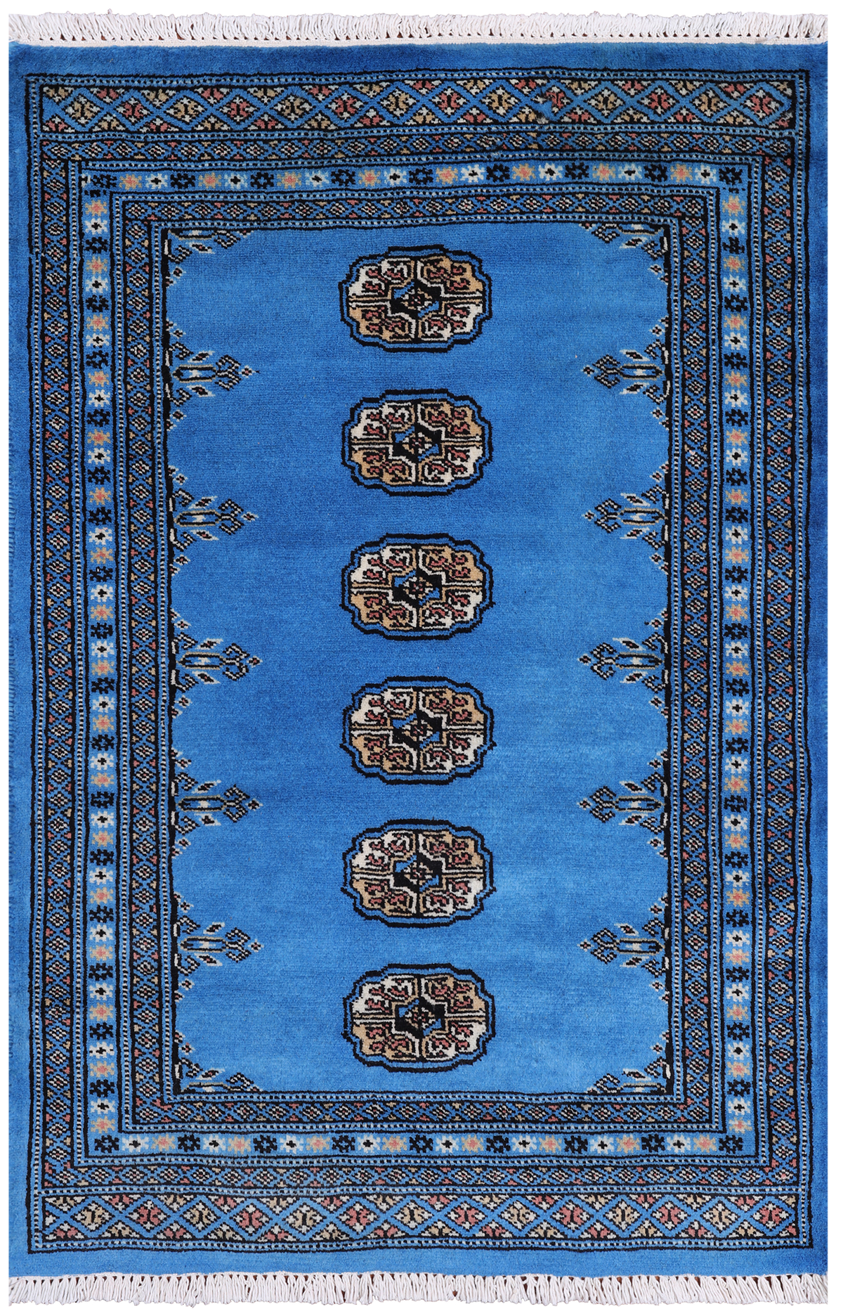 Blue Bokhara Handmade Wool Rug - 2' 7" X 3' 11"