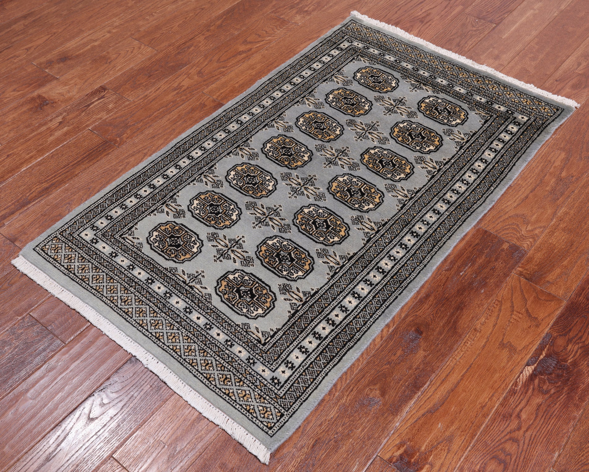 Grey Bokhara Handmade Wool Rug - 2' 6" X 4' 2"