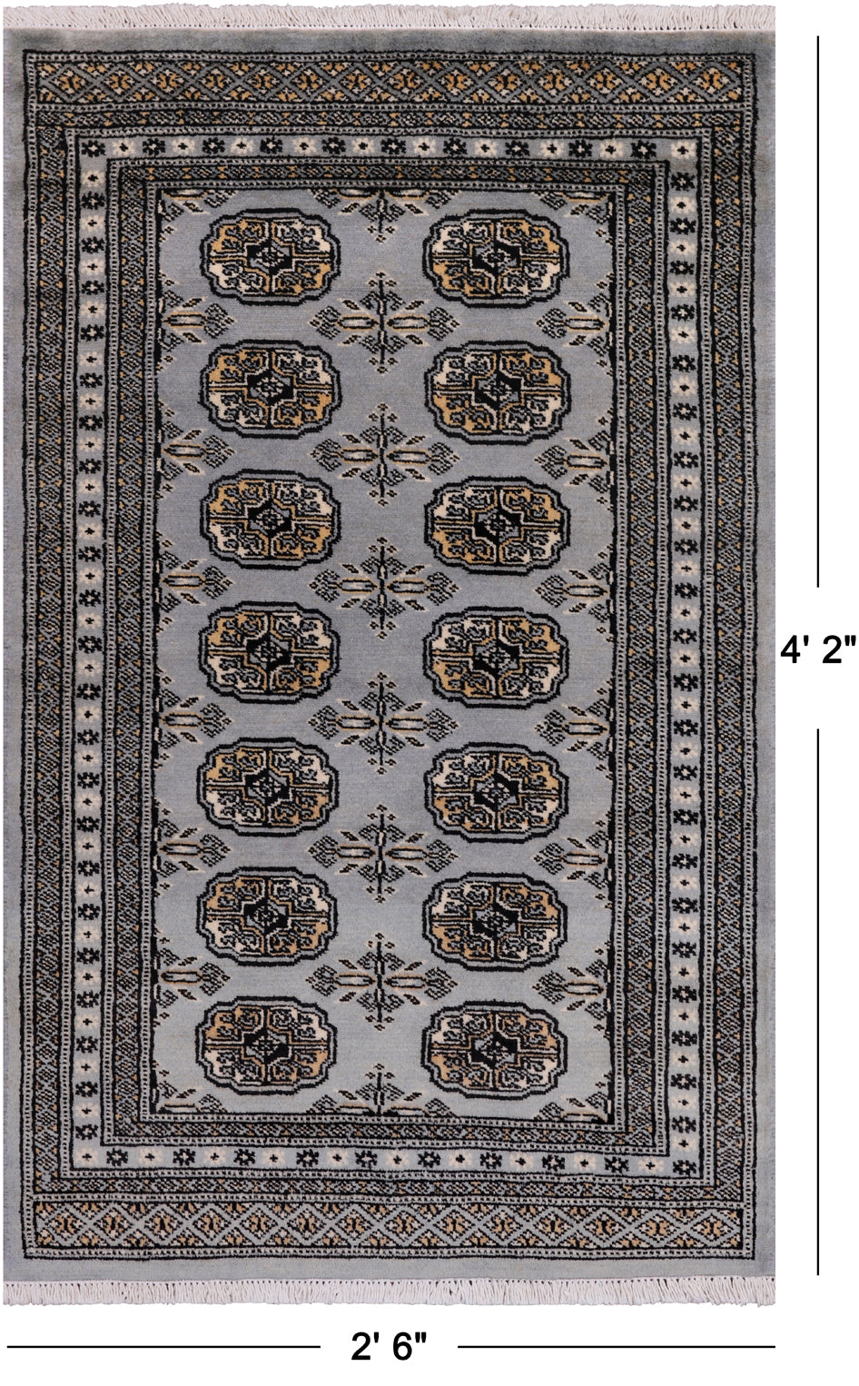 Grey Bokhara Handmade Wool Rug - 2' 6" X 4' 2"