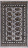 Grey Bokhara Handmade Wool Rug - 2' 6" X 4' 2"