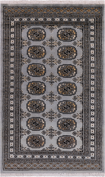 Grey Bokhara Handmade Wool Rug - 2' 6" X 4' 2"