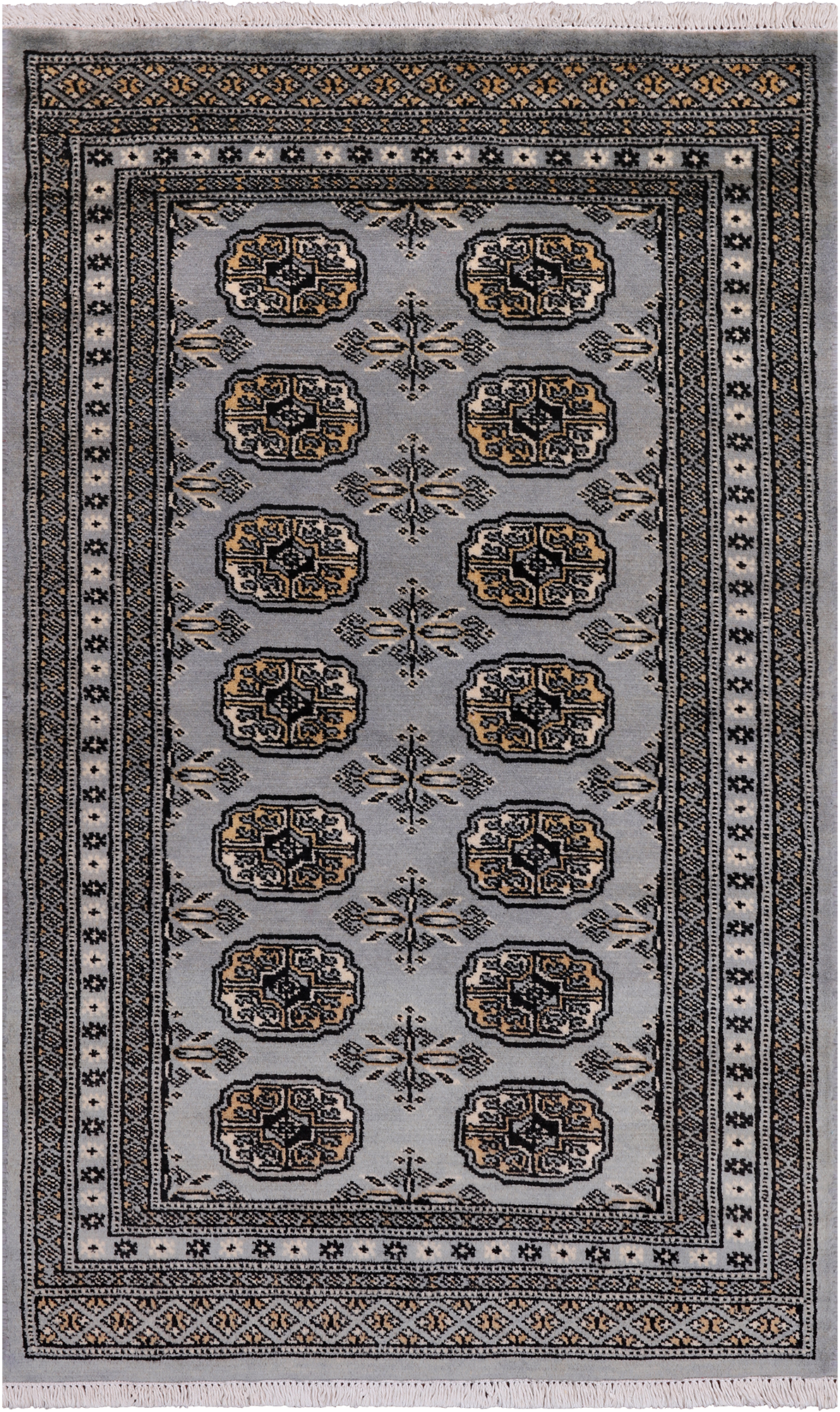 Grey Bokhara Handmade Wool Rug - 2' 6" X 4' 2"