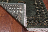 Green Bokhara Handmade Wool Rug - 2' 7" X 4' 1"