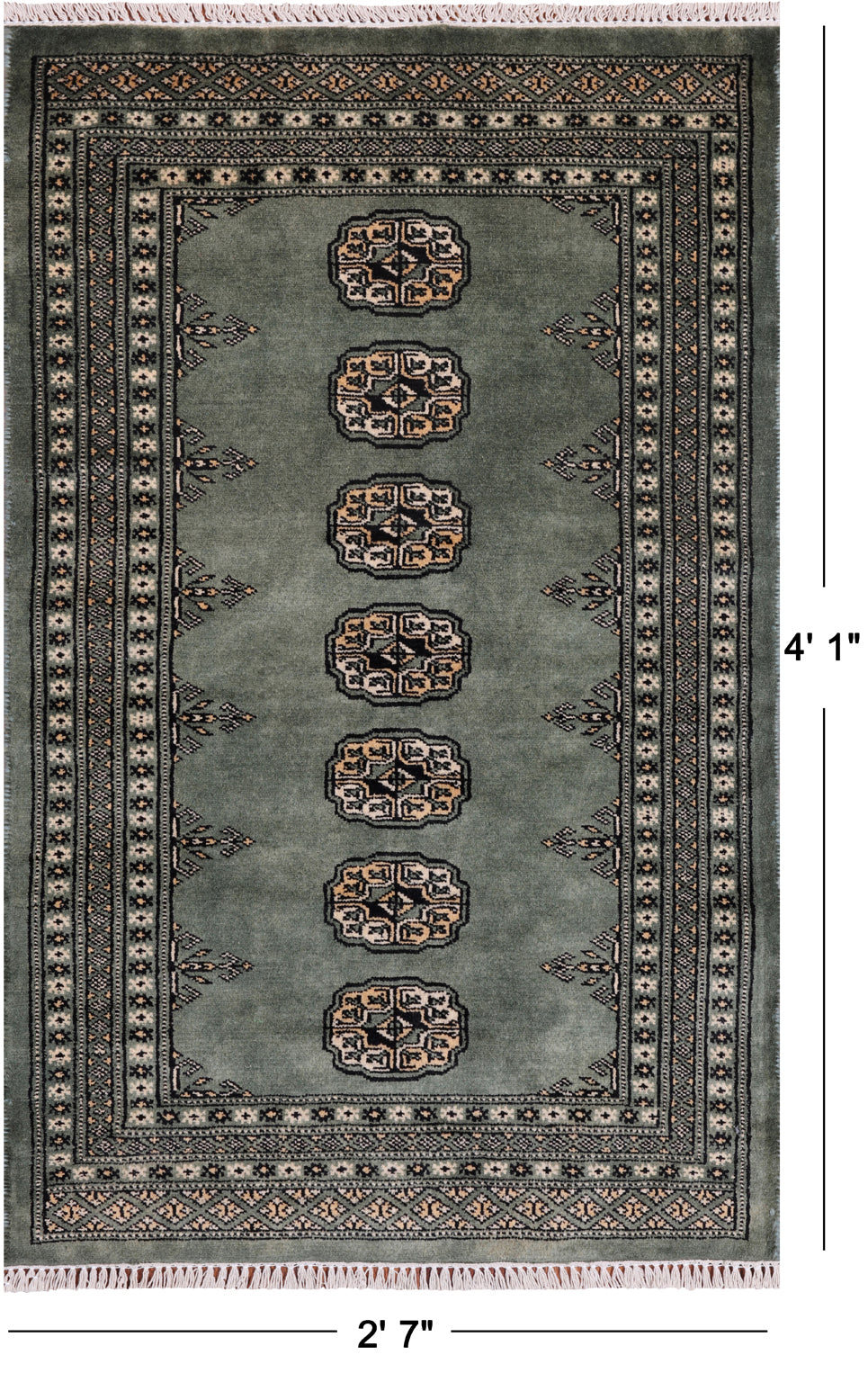 Green Bokhara Handmade Wool Rug - 2' 7" X 4' 1"