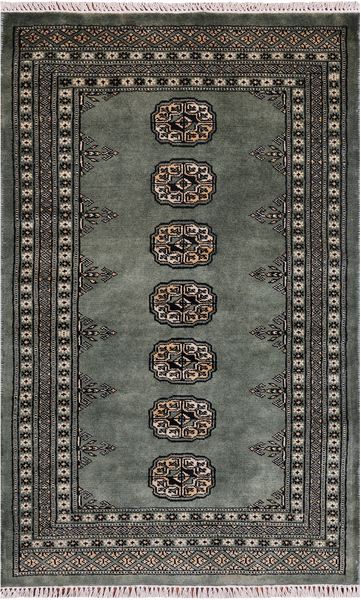 Green Bokhara Handmade Wool Rug - 2' 7" X 4' 1"