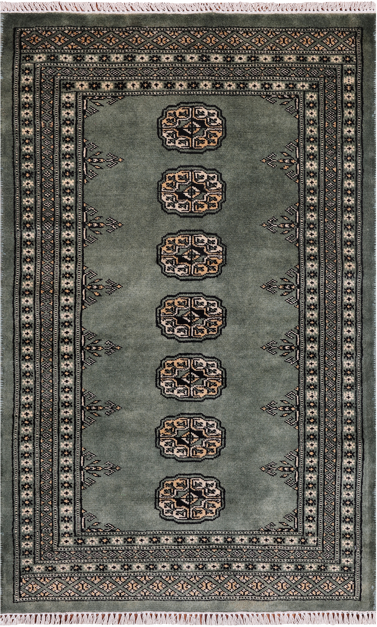 Green Bokhara Handmade Wool Rug - 2' 7" X 4' 1"