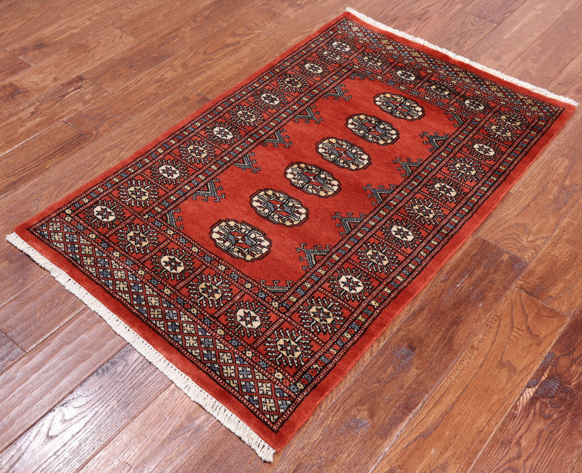 Orange Bokhara Hand Knotted Wool Rug - 2' 6" X 4' 0"
