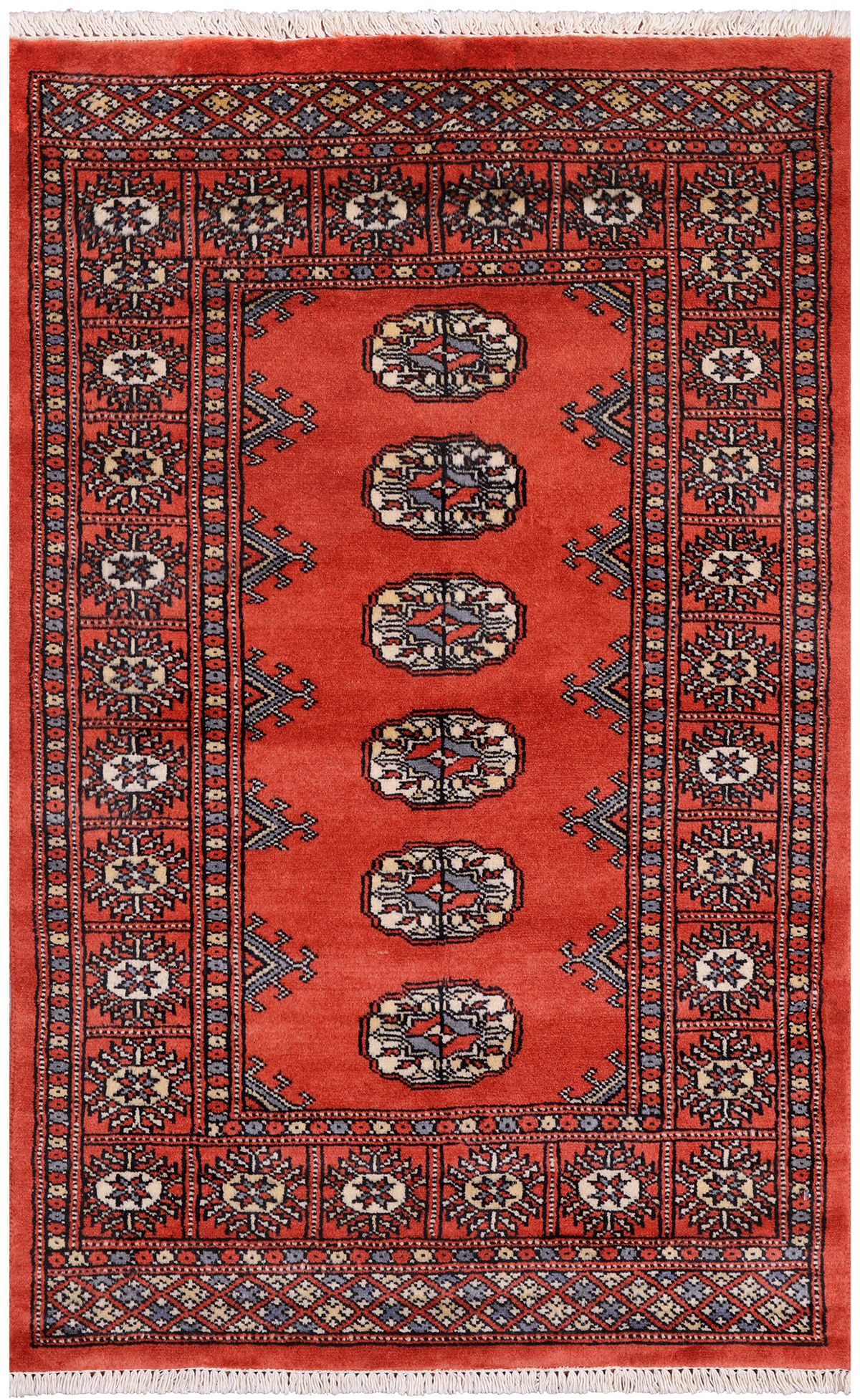 Orange Bokhara Hand Knotted Wool Rug - 2' 6" X 4' 0"