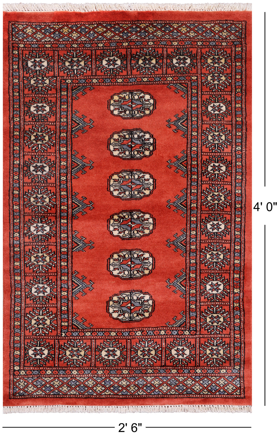 Orange Bokhara Hand Knotted Wool Rug - 2' 6" X 4' 0"