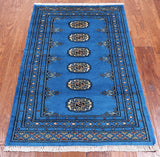 Blue Bokhara Hand-Knotted Wool Rug - 2' 6" X 4' 1"