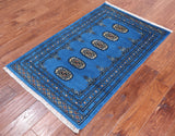 Blue Bokhara Hand-Knotted Wool Rug - 2' 6" X 4' 1"