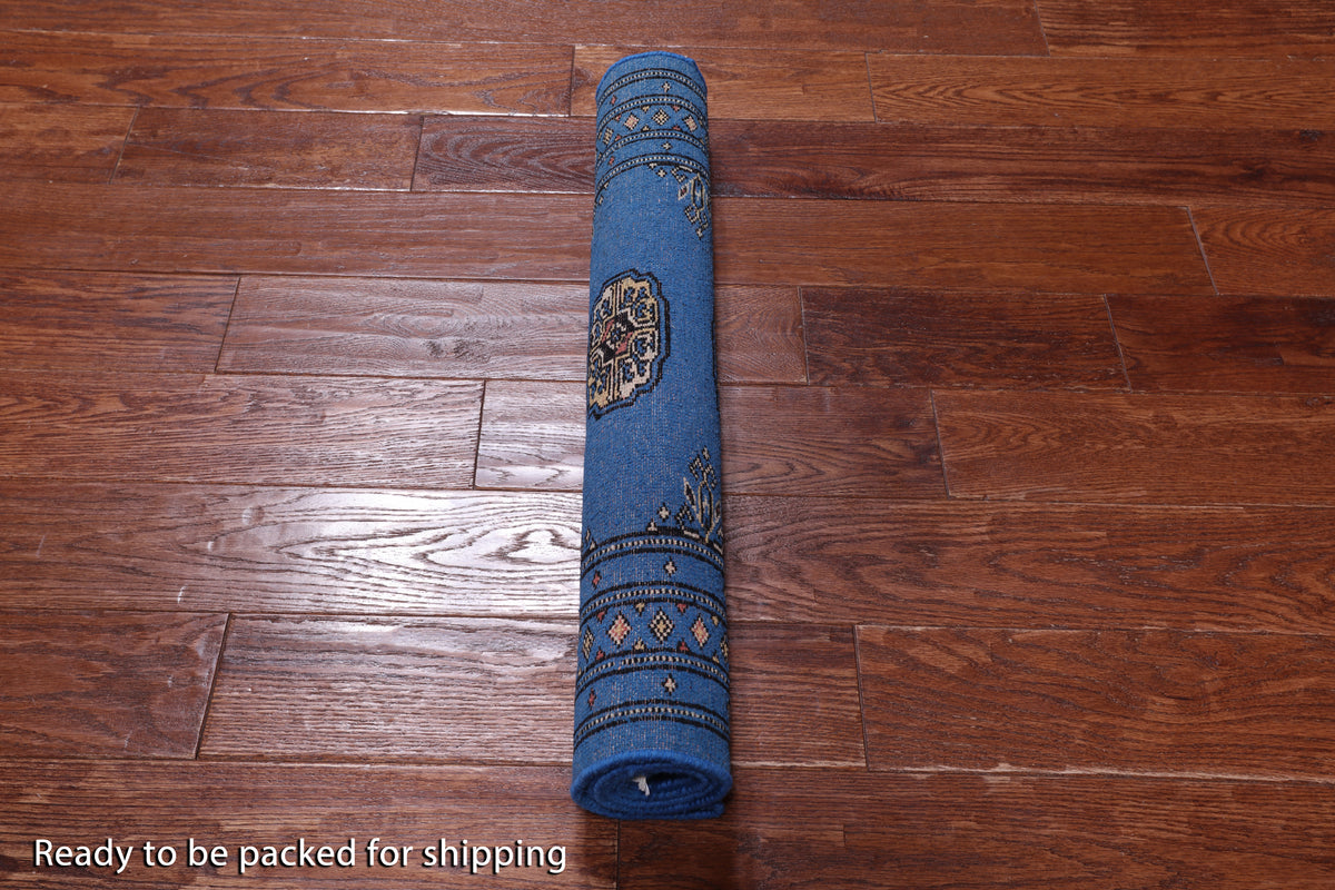 Blue Bokhara Hand-Knotted Wool Rug - 2' 6" X 4' 1"