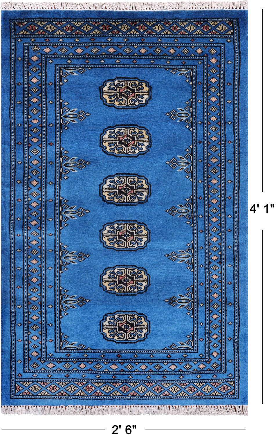 Blue Bokhara Hand-Knotted Wool Rug - 2' 6" X 4' 1"