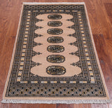 Beige Bokhara Hand-Knotted Wool Rug - 2' 7" X 4' 2"