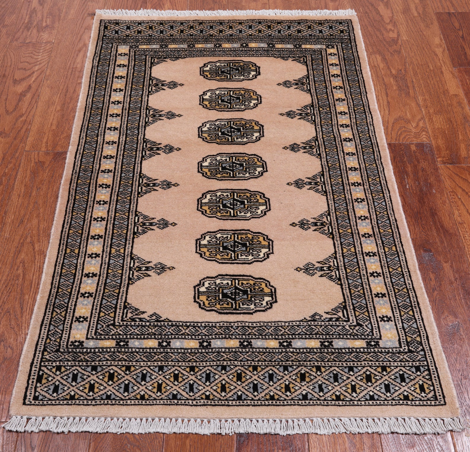 Beige Bokhara Hand-Knotted Wool Rug - 2' 7" X 4' 2"