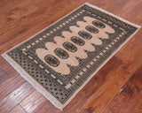 Beige Bokhara Hand-Knotted Wool Rug - 2' 7" X 4' 2"