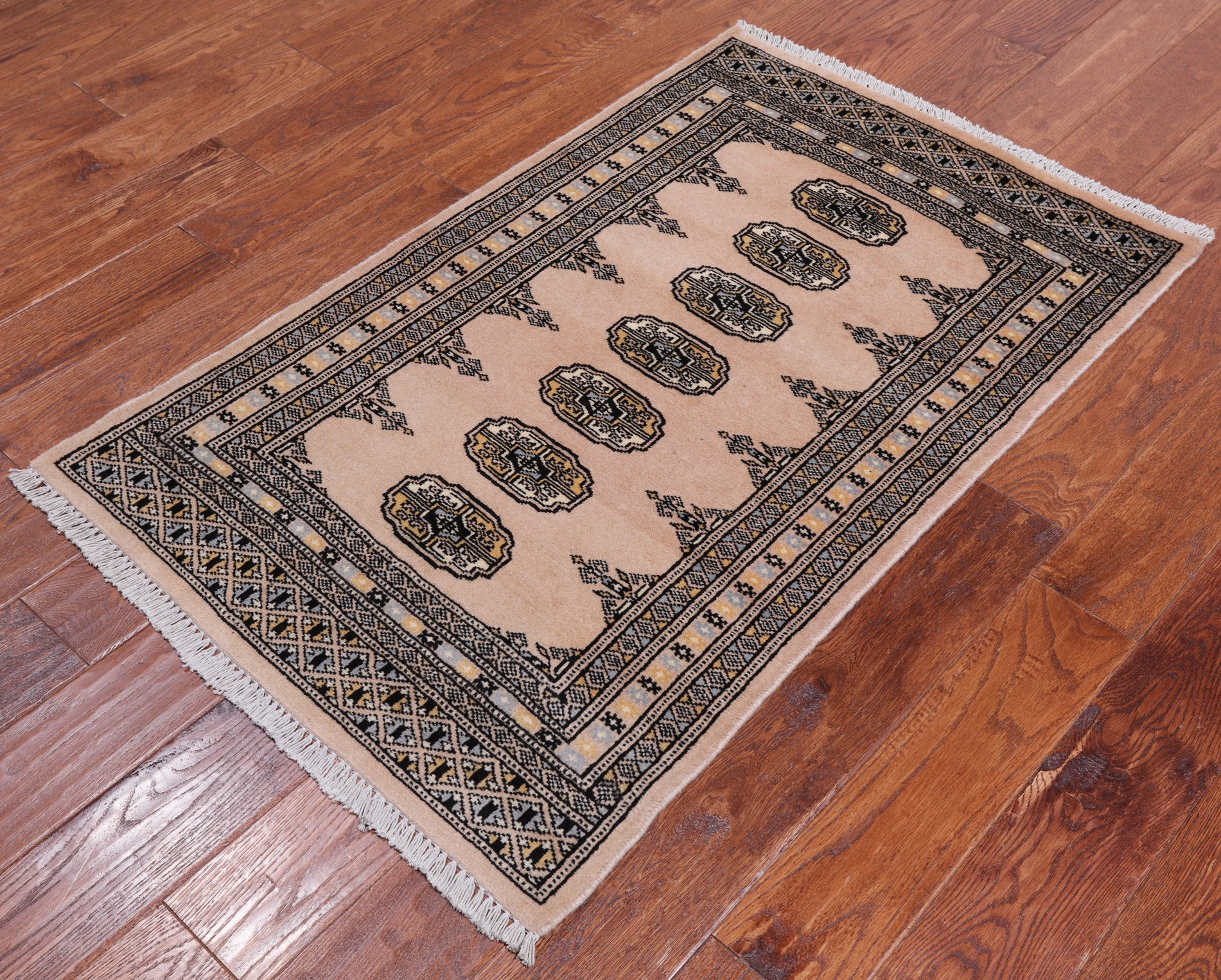 Beige Bokhara Hand-Knotted Wool Rug - 2' 7" X 4' 2"