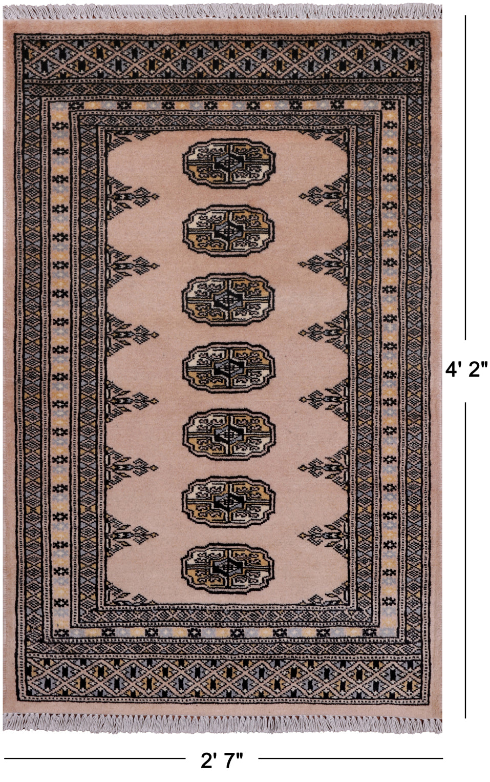 Beige Bokhara Hand-Knotted Wool Rug - 2' 7" X 4' 2"