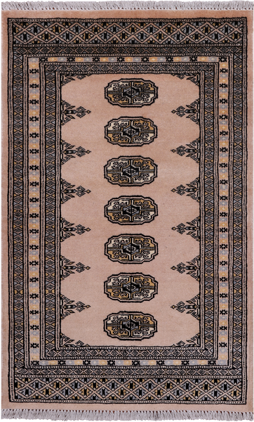 Beige Bokhara Hand-Knotted Wool Rug - 2' 7" X 4' 2"