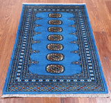 Blue Bokhara Hand Knotted Wool Rug - 2' 7" X 3' 11"