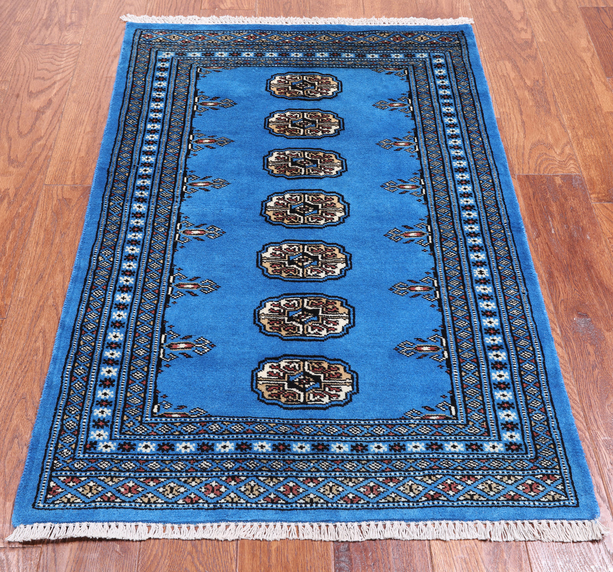 Blue Bokhara Hand Knotted Wool Rug - 2' 7" X 3' 11"