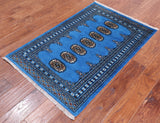 Blue Bokhara Hand Knotted Wool Rug - 2' 7" X 3' 11"