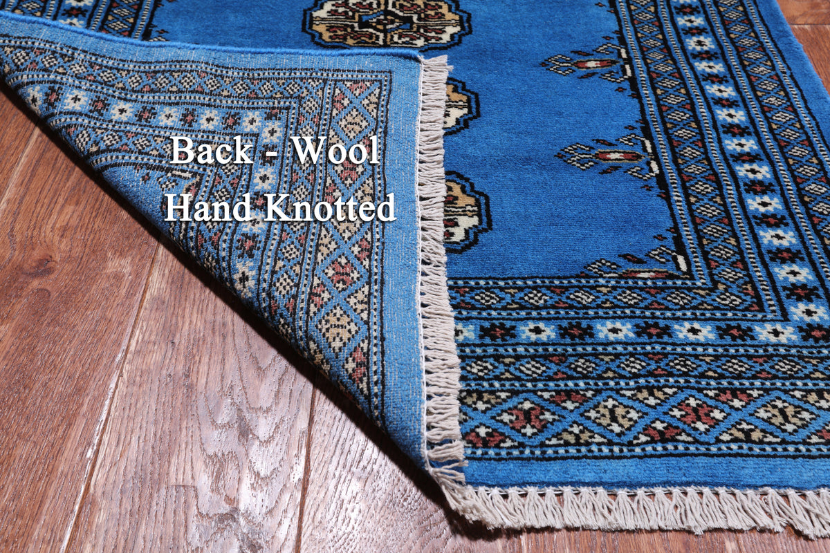 Blue Bokhara Hand Knotted Wool Rug - 2' 7" X 3' 11"