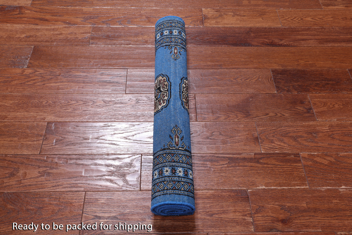 Blue Bokhara Hand Knotted Wool Rug - 2' 7" X 3' 11"