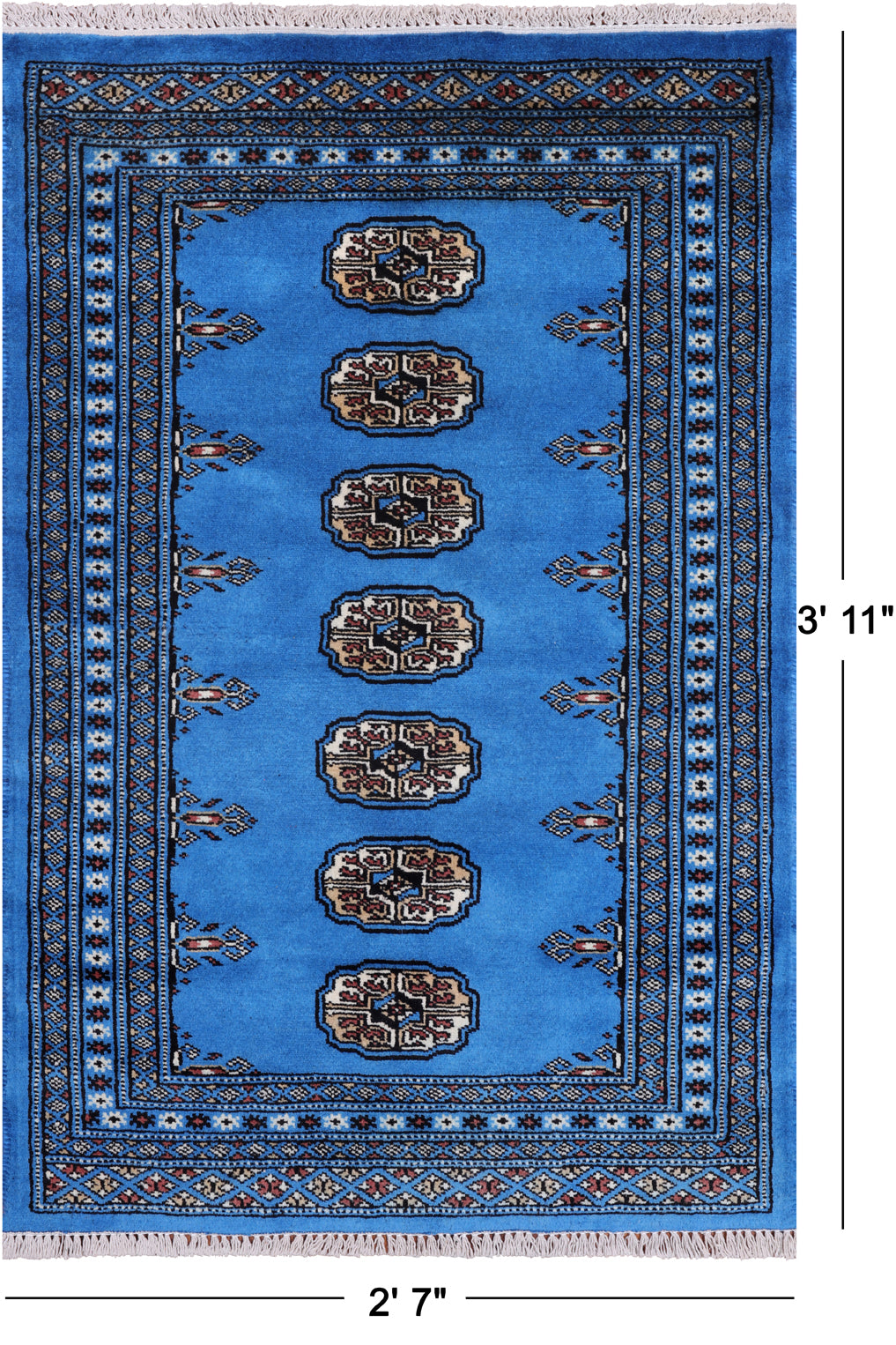 Blue Bokhara Hand Knotted Wool Rug - 2' 7" X 3' 11"